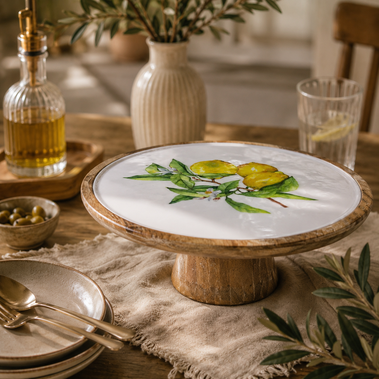 🍋 Limon Desenli Ahşap Ayaklı Sunumluk | VIALORA HOME