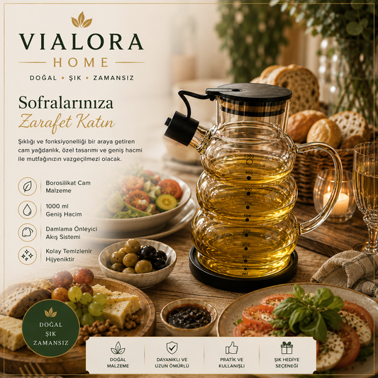 ✨ 1000 ml Cam Yağdanlık | Borosilikat Cam Yağlık | VIALORA HOME