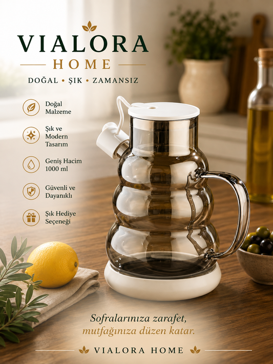 Vialora Home 1000 ml Borosilikat Cam Yağlık ve Sirkelik |
