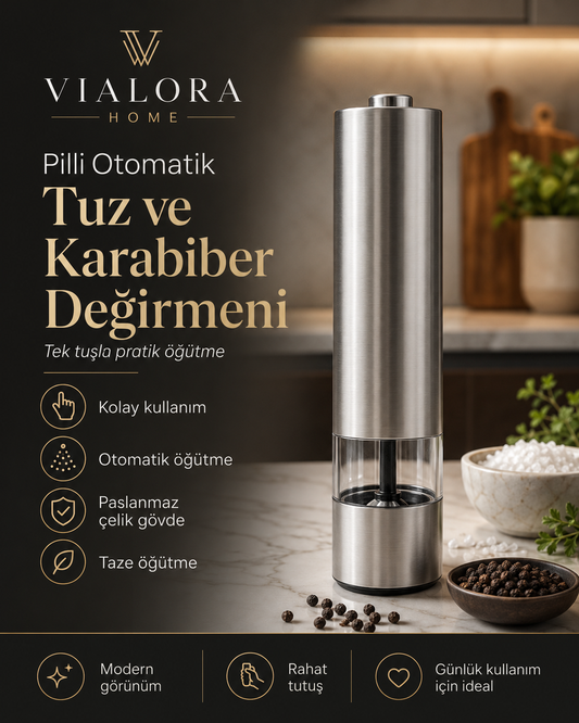 Arow Pilli Otomatik Tuz ve Karabiber Değirmeni – Çelik Öğütücü